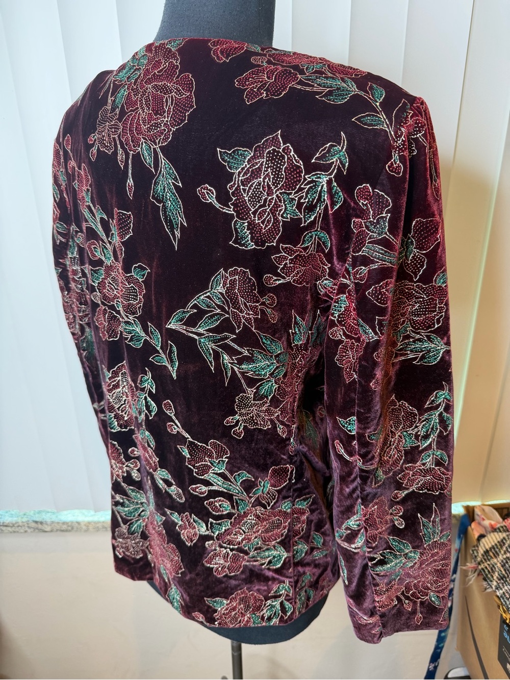 Vintage Norton McNaughton Women's Floral Metallic Velvet Blazer Jacket Size 12 - Picture 5 of 9